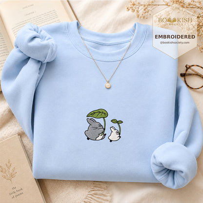 Forest Spirits and Flowers Embroidered Sweatshirt | Reader Gift Light Blue