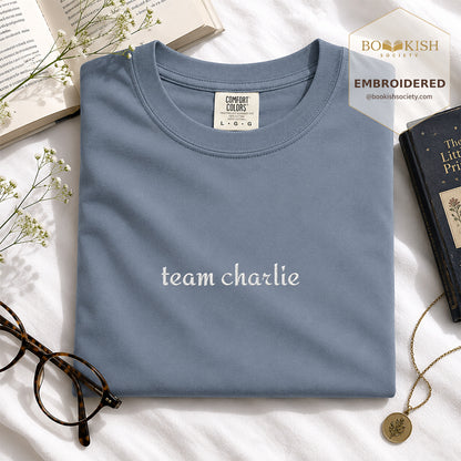 Embroidered Team Charlie Comfort Color® T-shirt Book Lover Gift Blue Jean