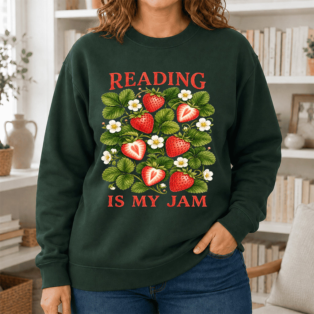 Reading Is My Jam Crewneck Sweatshirt | Reader Gift Forest Green