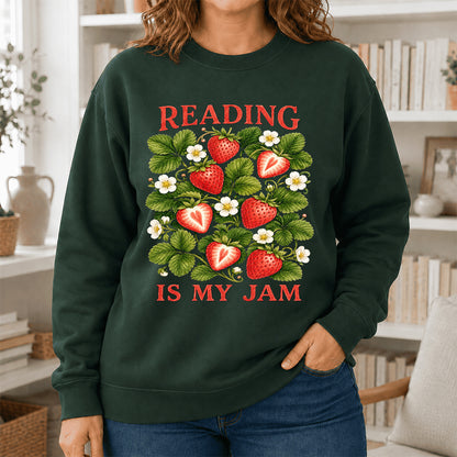 Reading Is My Jam Crewneck Sweatshirt | Reader Gift Forest Green