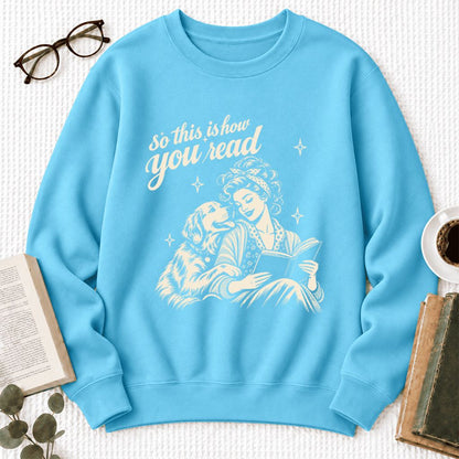 How You Read Golden Retriever Softstyle Sweatshirt | Dog Mom Reader Gift Sky