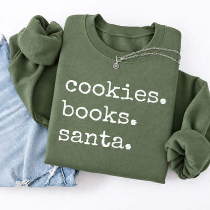 Cookies Books Santa Softstyle Sweatshirt | Christmas Book Lover Gift Military Green