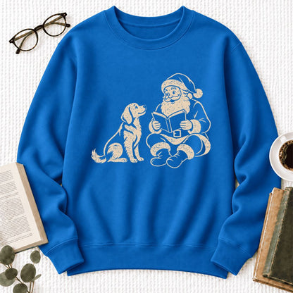 Funny Dog With Reading Santa Softstyle Sweatshirt | Christmas Book Lover Gift Royal