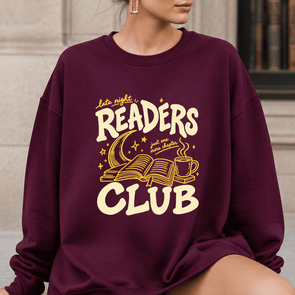 Late Night Readers Club Crewneck Sweatshirt | Reader Gift Maroon
