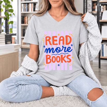 Read More Books Ultra-Soft V-Neck | Energizing Book Lover Gift Ash