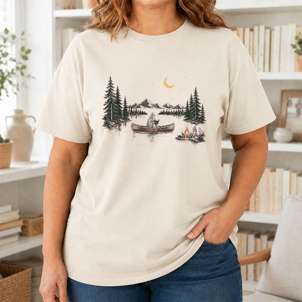 Reading Ghost On The Boat Printed T-Shirt | Spooky Book Lover Gift Natural