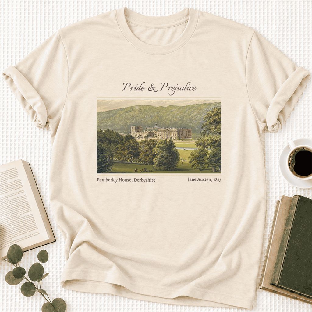 Pemberley House Pride And Prejudice Ultra-Soft Cotton T-Shirt | Gift Natural