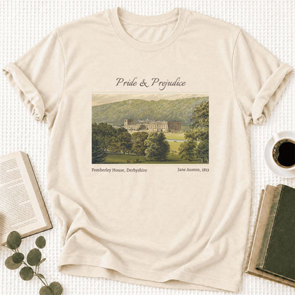 Pemberley House Pride And Prejudice Ultra-Soft Cotton T-Shirt | Gift Natural