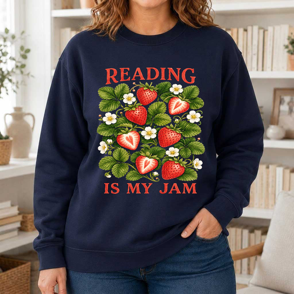 Reading Is My Jam Crewneck Sweatshirt | Reader Gift Navy