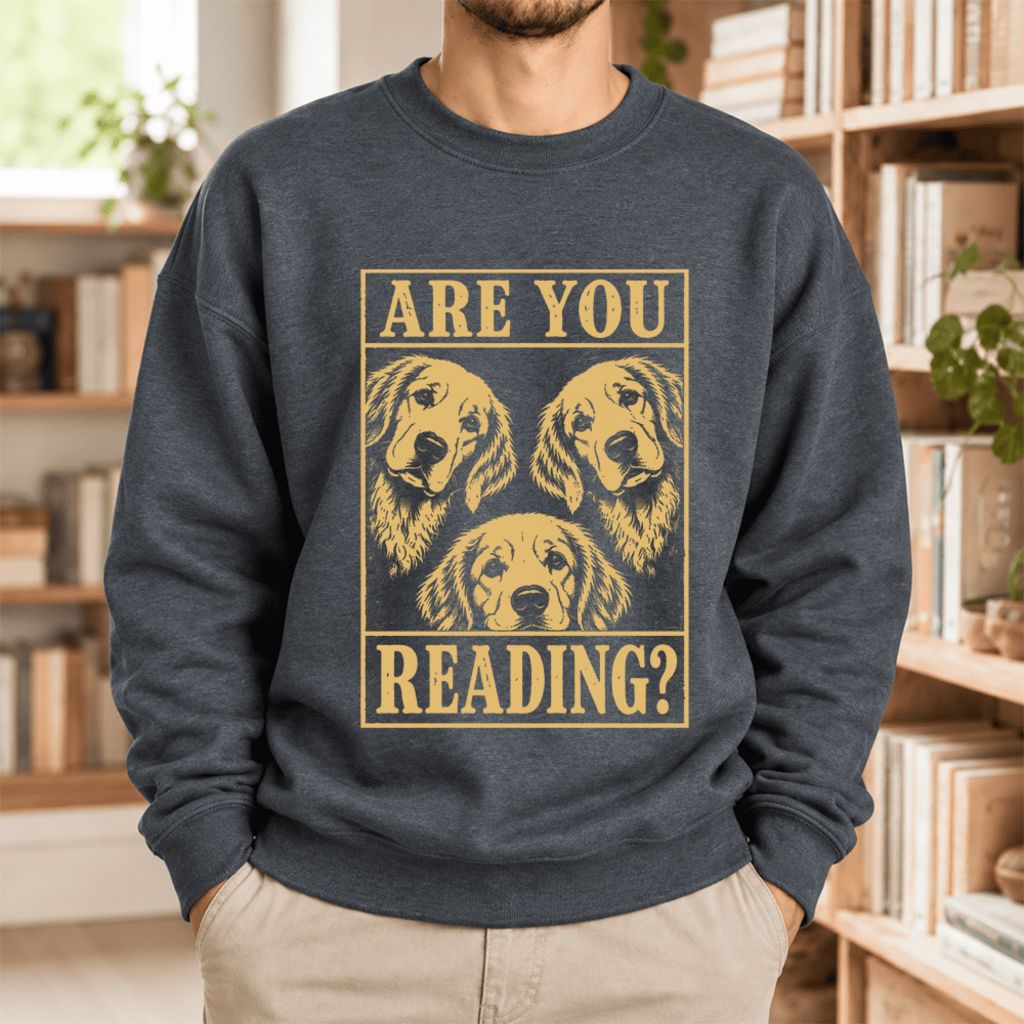 Are You Reading Golden Retriever Softstyle Sweatshirt | Dog Mom Reader Gift Dark Heather