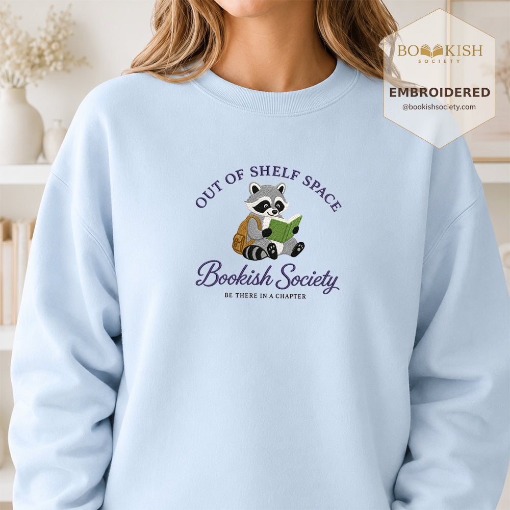 Funny Raccoon Embroidered Sweatshirt | Reader Gift Light Blue