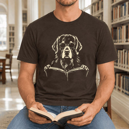 Golden Retriever Reading Book Ultra-Soft Cotton T-Shirt | Dog Mom Reader Gift Brown