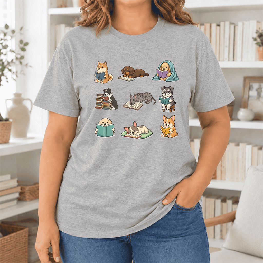 Funny Reading Dogs Ultra-Soft Cotton T-Shirt | Dog Mom Reader Gift Athletic Heather