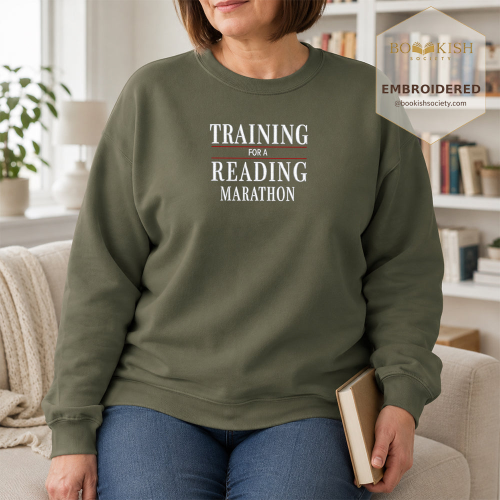 Currently Training for a Reading Marathon Embroidered Sweatshirt | Reader Gift Military Green