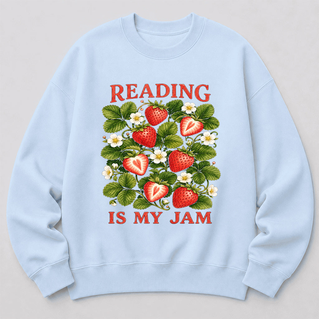 Reading Is My Jam Crewneck Sweatshirt | Reader Gift Light Blue
