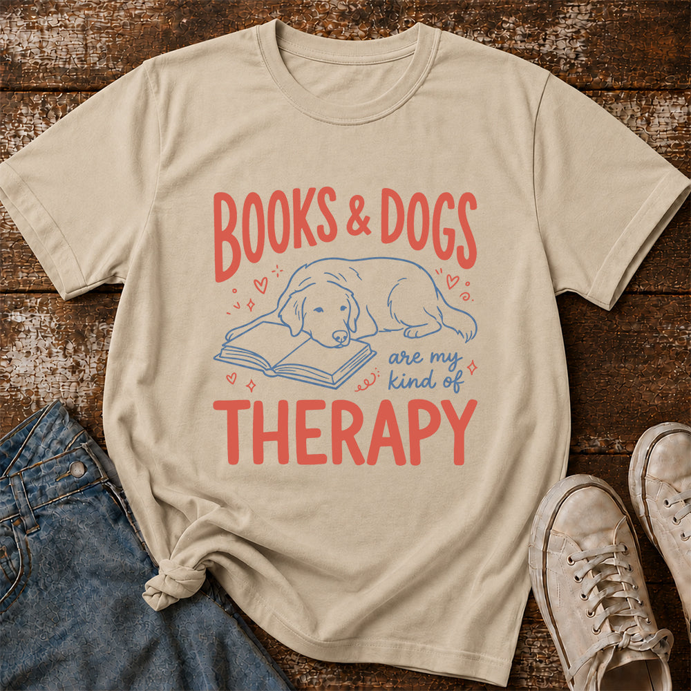 Give Me Books & Dogs Cotton T-Shirt | Dogs Lover & Reader Gift Sand