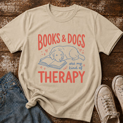 Give Me Books & Dogs Cotton T-Shirt | Dogs Lover & Reader Gift Sand