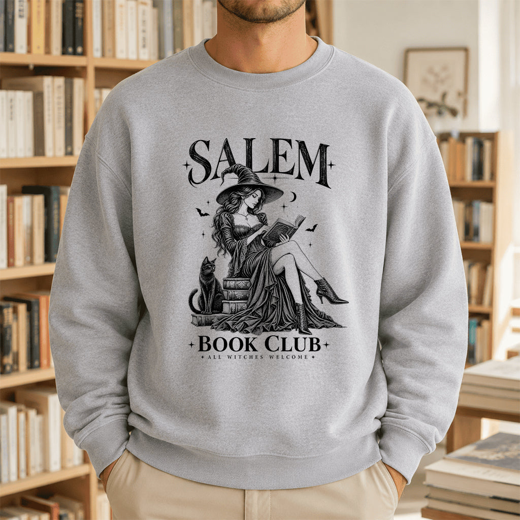 Salem Book Club Printed Sweatshirt | Spooky Book Lover Gift Sport Grey