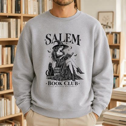 Salem Book Club Printed Sweatshirt | Spooky Book Lover Gift Sport Grey
