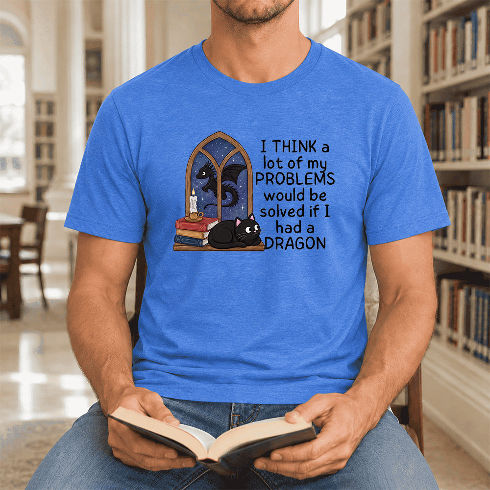 If I Could Have A Dragon Ultra-Soft Cotton T-Shirt | Fantasy Book Lover Gift Heather True Royal