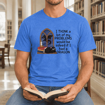 If I Could Have A Dragon Ultra-Soft Cotton T-Shirt | Fantasy Book Lover Gift Heather True Royal
