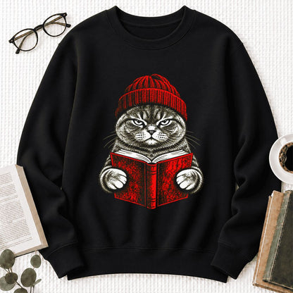 Vintage Reading Cat British Shorthair Softstyle Sweatshirt | Christmas Gift Black