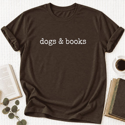 Dogs & Books Ultra-Soft Cotton T-Shirt | Dog Lover & Reader Gift Brown
