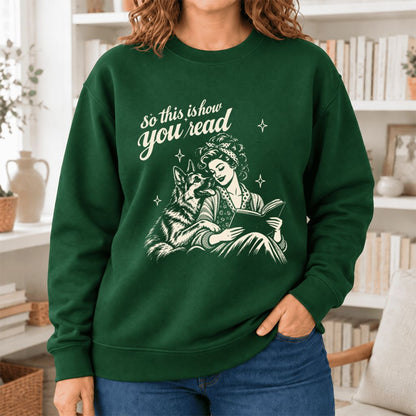 How You Read German Shepherd Softstyle Sweatshirt | Cozy Dog Mom Reader Gift Forest Green