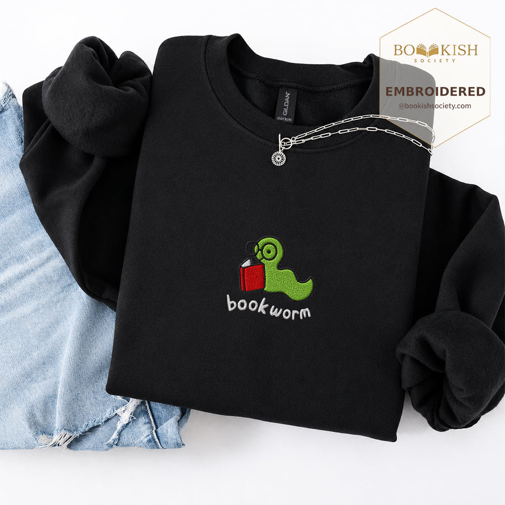 Bookworm Embroidered Sweatshirt | Reader Gift Black