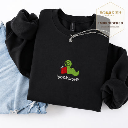 Bookworm Embroidered Sweatshirt | Reader Gift Black