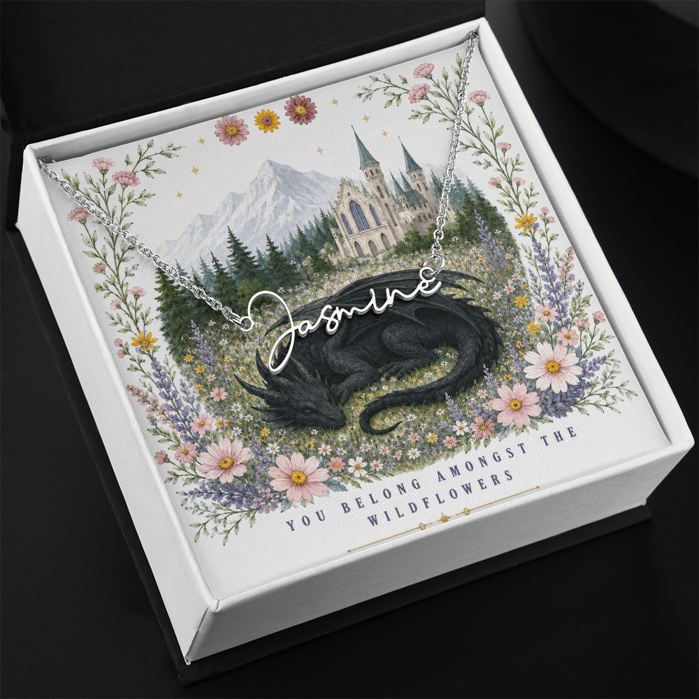 You Belong Amongst The Wildflowers Decorative Card And Custom Name Polished Stainless Steel Necklace With Box Book Lover Gift Font 2