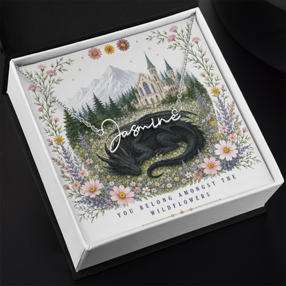 You Belong Amongst The Wildflowers Decorative Card And Custom Name Polished Stainless Steel Necklace With Box Book Lover Gift Font 2