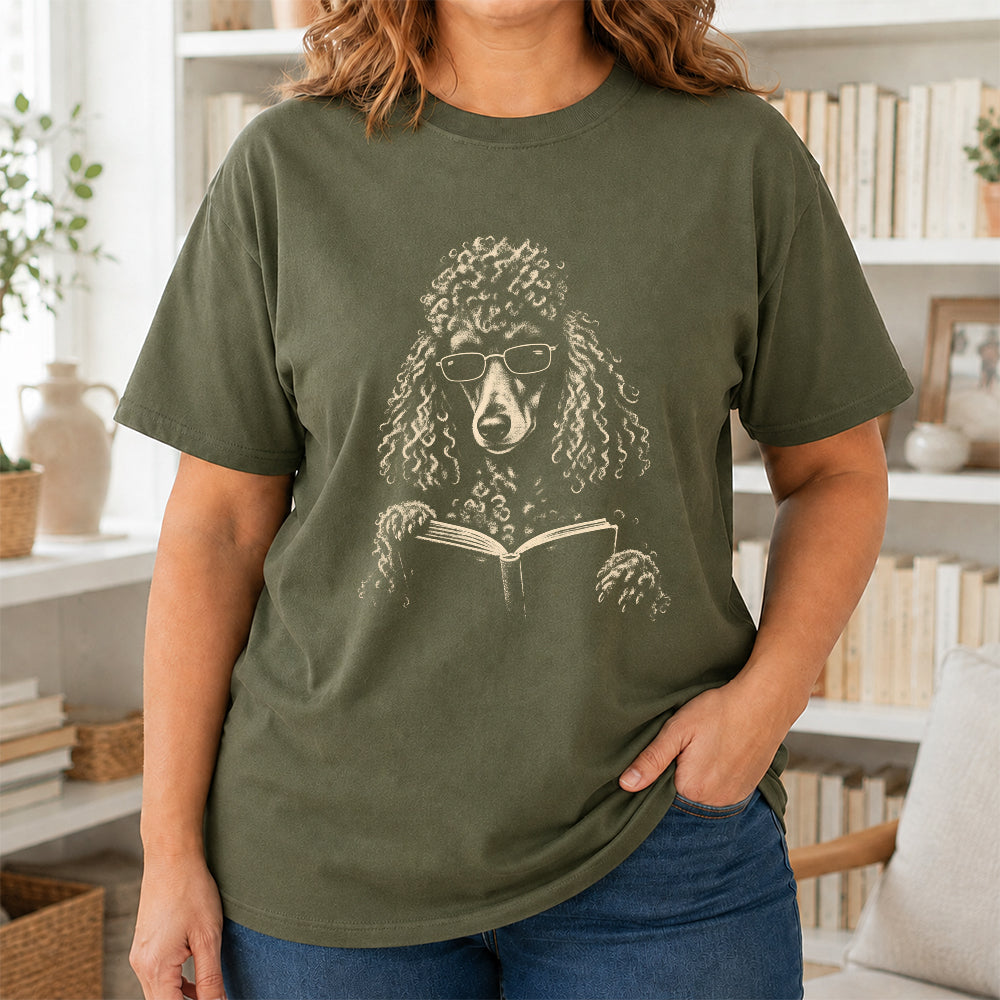 Poodle Reading Book Softstyle T-Shirt | Book Lover Gift Military Green