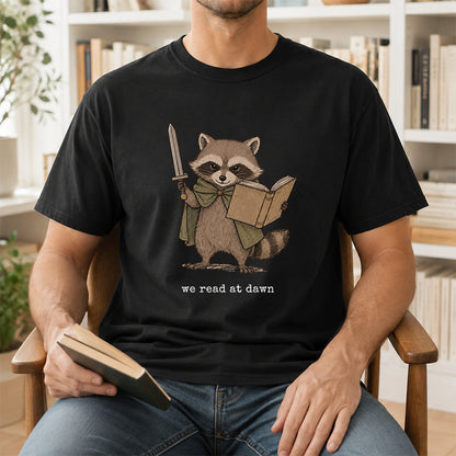 Funny Raccoon Reading Softstyle T-Shirt | Book Lover Gift Black