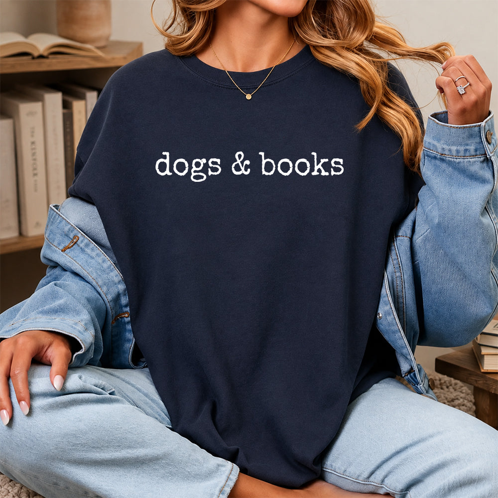 Dogs & Books Sport Cotton T-Shirt | Dog Lover & Reader Gift Navy