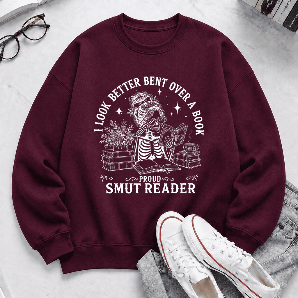 I Look Better Bend Over A Book Crewneck Sweatshirt | Reader Gift Maroon
