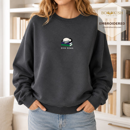 Diva Down Penguin Embroidered Sweatshirt | Reader Gift Dark Heather