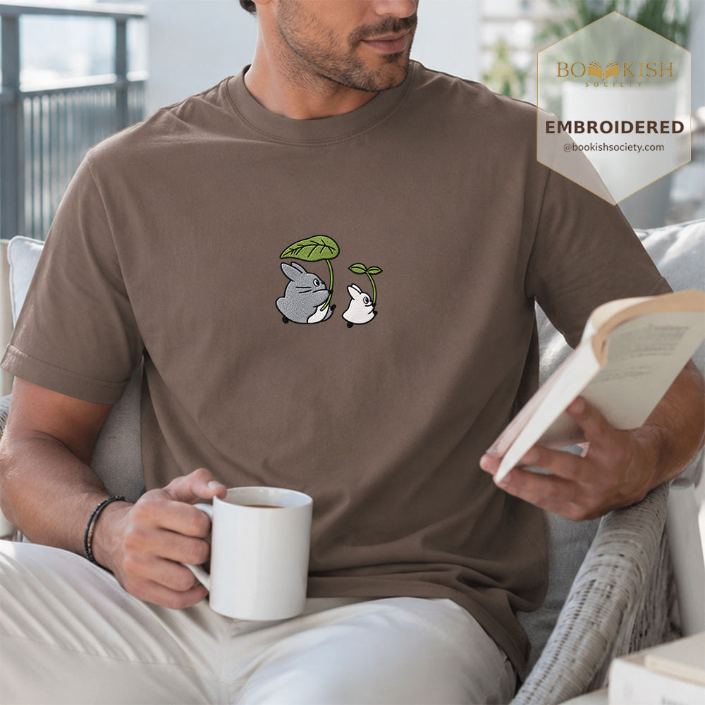 Embroidered Forest Spirits and Flowers Comfort Color® T-shirt Book Lover Gift Espresso