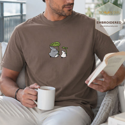 Embroidered Forest Spirits and Flowers Comfort Color® T-shirt Book Lover Gift Espresso