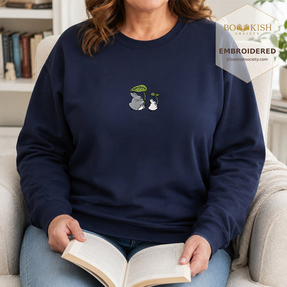 Forest Spirits and Flowers Embroidered Sweatshirt | Reader Gift Navy