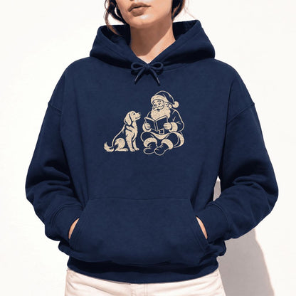 Funny Dog With Santa Christmas Softstyle Hoodie | Christmas Gift For Dog & Book Lover Navy