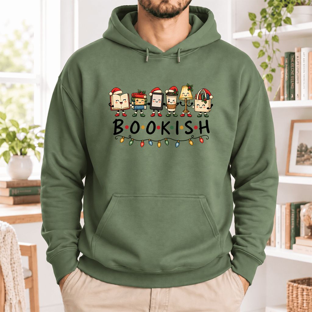 Christmas Bookish Things Softstyle Hoodie | Christmas Gift For Readers Military Green