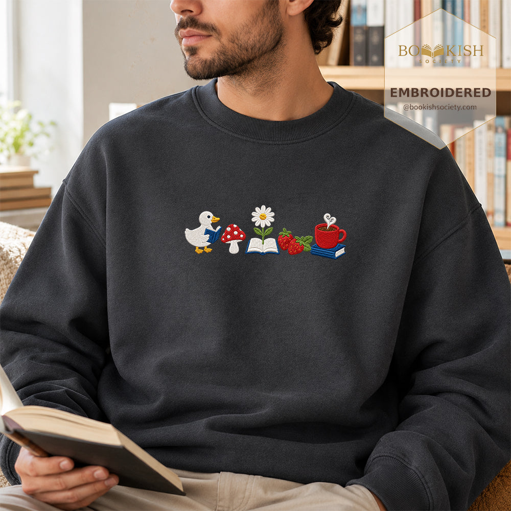 Duck Mushroom Embroidered Sweatshirt | Reader Gift Dark Heather