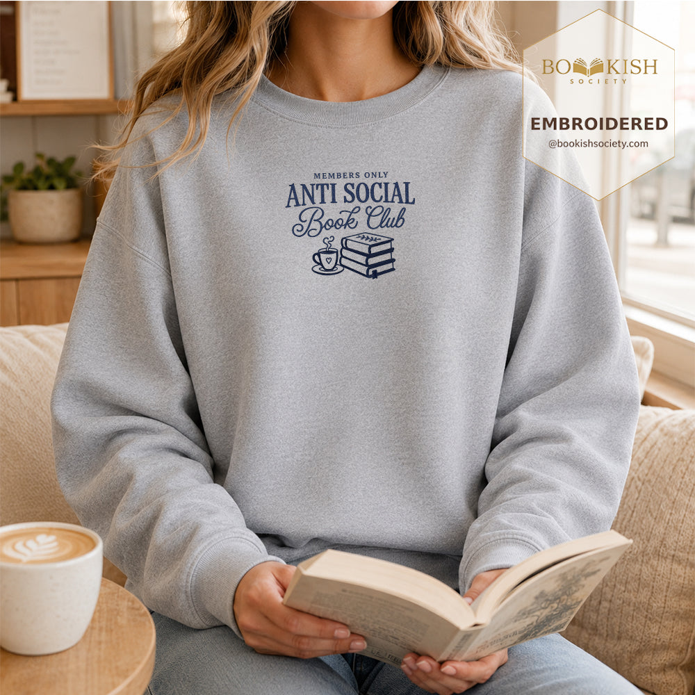 Anti-Social Book Club Embroidered Sweatshirt | Reader Gift Sport Grey