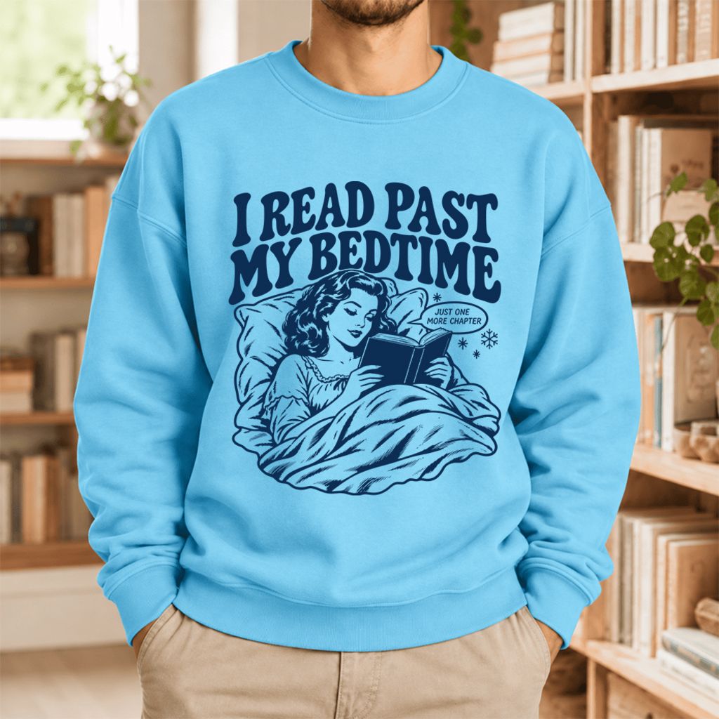 I Read Past My Bed Time Softstyle Sweatshirt | Cozy Reader Gift Sky