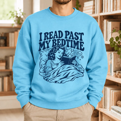 I Read Past My Bed Time Softstyle Sweatshirt | Cozy Reader Gift Sky