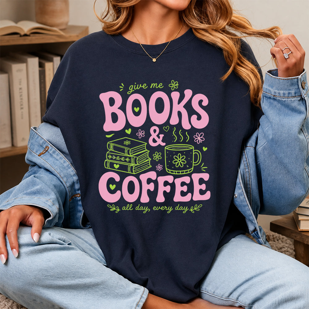 Books and Coffee Softstyle T-Shirt | Book Lover Gift Navy