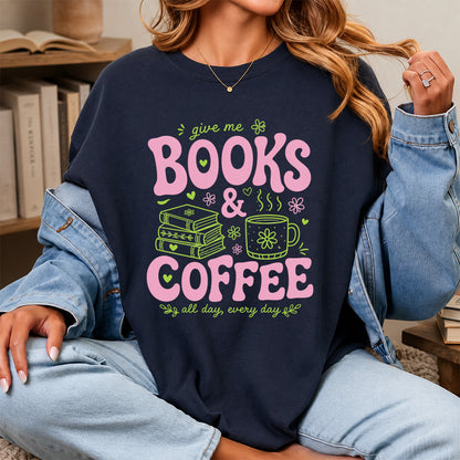 Books and Coffee Softstyle T-Shirt | Book Lover Gift Navy