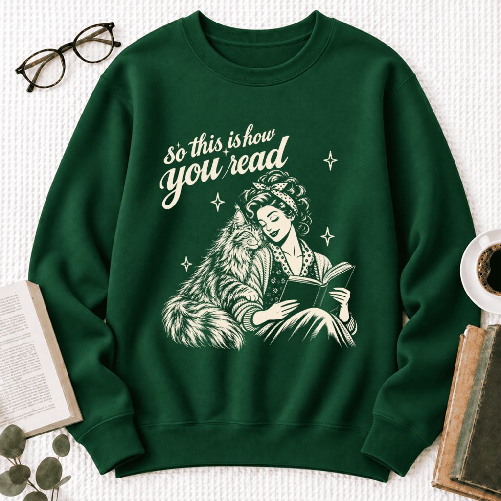 How You Read Maine Coon Softstyle Sweatshirt | Cozy Cat & Book Lover Gift Forest Green