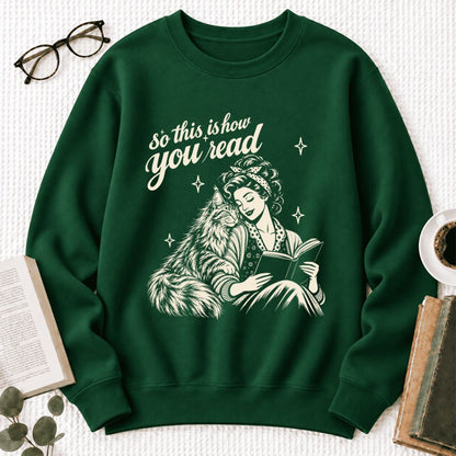How You Read Maine Coon Softstyle Sweatshirt | Cozy Cat & Book Lover Gift Forest Green